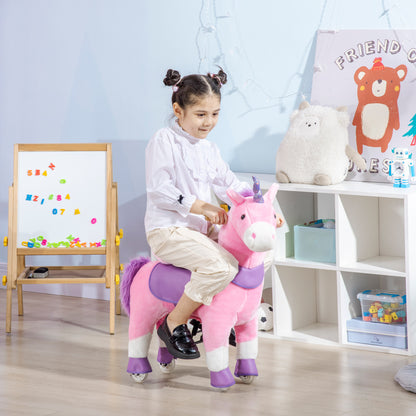 Riding Horse, Unicorn Standing Horse on Wheels, Rocking Horse with 2 Pedals, for Girls from 3 Years, Pink+Purple, 70 x 32 x 87 cm