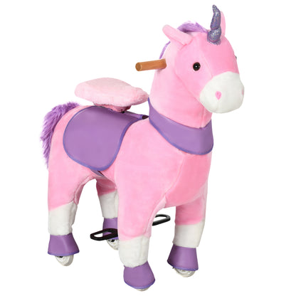 Riding Horse, Unicorn Standing Horse on Wheels, Rocking Horse with 2 Pedals, for Girls from 3 Years, Pink+Purple, 70 x 32 x 87 cm