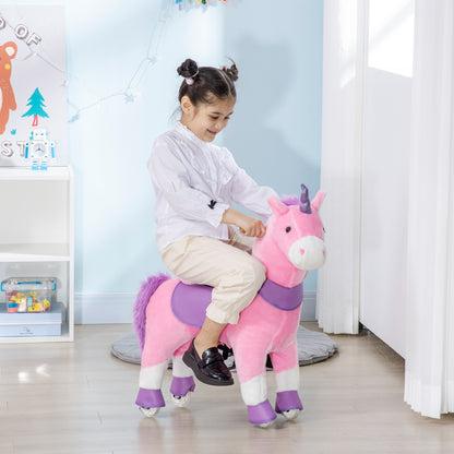 Riding Horse, Unicorn Standing Horse on Wheels, Rocking Horse with 2 Pedals, for Girls from 3 Years, Pink+Purple, 70 x 32 x 87 cm