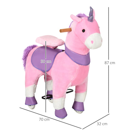 Riding Horse, Unicorn Standing Horse on Wheels, Rocking Horse with 2 Pedals, for Girls from 3 Years, Pink+Purple, 70 x 32 x 87 cm