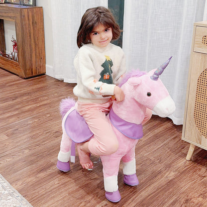 Riding Horse, Unicorn Standing Horse on Wheels, Rocking Horse with 2 Pedals, for Girls from 3 Years, Pink+Purple, 70 x 32 x 87 cm