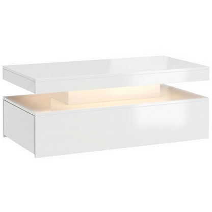 Coffee Table, High-Gloss White with Dimmable RGB LED Strip, App Control, 2 Drawers, Music Sync & Timer, Modern Side Table 39.4 x 19.7 x 15.7 in (100 x 50 x 40 cm)