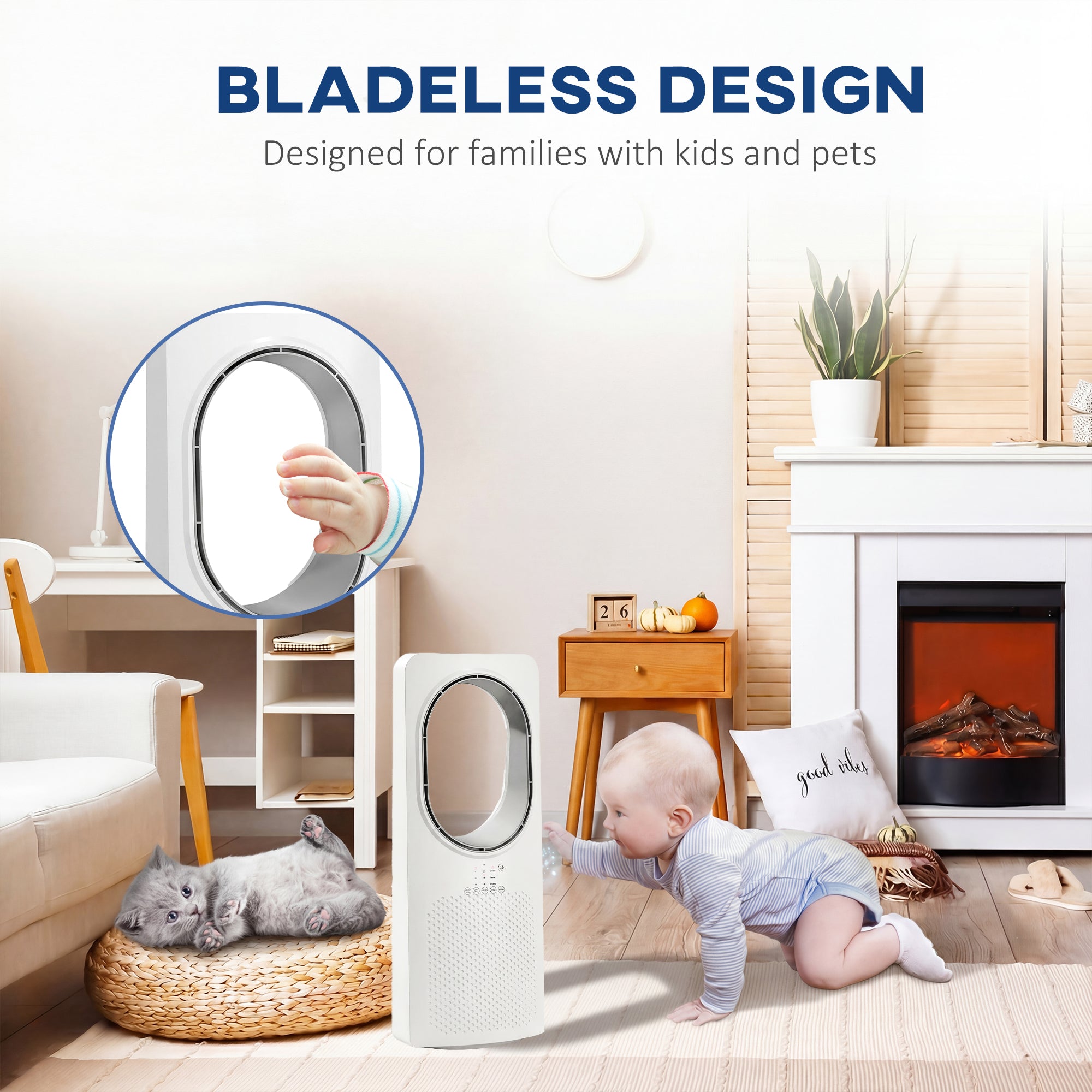 Bladeless Tower Fan for Bedroom – Whisper-Quiet 36 dB, 45° Oscillation, 3 Speeds & Modes, 15-Hour Timer, Remote, White