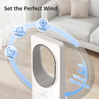 Bladeless Tower Fan for Bedroom – Whisper-Quiet 36 dB, 45° Oscillation, 3 Speeds & Modes, 15-Hour Timer, Remote, White