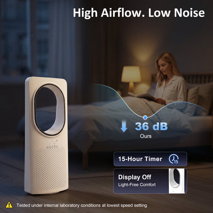 Bladeless Tower Fan for Bedroom – Whisper-Quiet 36 dB, 45° Oscillation, 3 Speeds & Modes, 15-Hour Timer, Remote, White