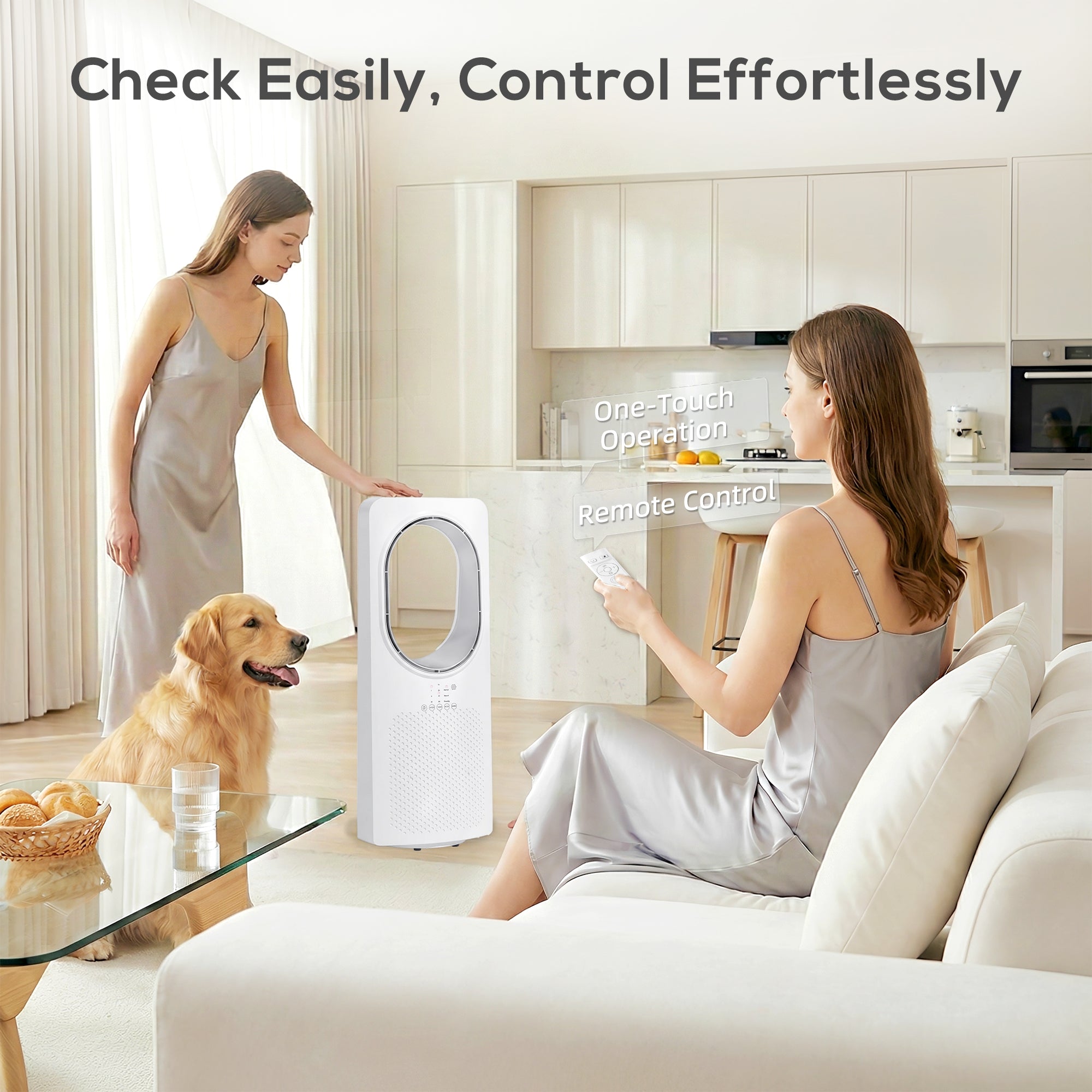 Bladeless Tower Fan for Bedroom – Whisper-Quiet 36 dB, 45° Oscillation, 3 Speeds & Modes, 15-Hour Timer, Remote, White