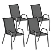 Set of 4 Outdoor Garden Chairs Stackable Terrace Chairs Garden Chairs with Breathable Fabric Steel Frame Armrests and High Backrest 54x71x93 cm Black