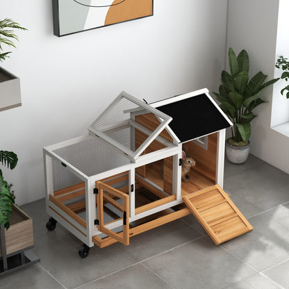 Wooden Rabbit Hutch with Wheels Rabbit Cage with Flip Top and Removable Tray Indoor and Outdoor Rabbit Hutch 108x58x73.5 cm Natural