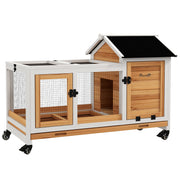 Wooden Rabbit Hutch with Wheels Rabbit Cage with Flip Top and Removable Tray Indoor and Outdoor Rabbit Hutch 108x58x73.5 cm Natural