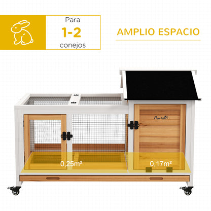 Wooden Rabbit Hutch with Wheels Rabbit Cage with Flip Top and Removable Tray Indoor and Outdoor Rabbit Hutch 108x58x73.5 cm Natural