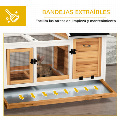 Wooden Rabbit Hutch with Wheels Rabbit Cage with Flip Top and Removable Tray Indoor and Outdoor Rabbit Hutch 108x58x73.5 cm Natural