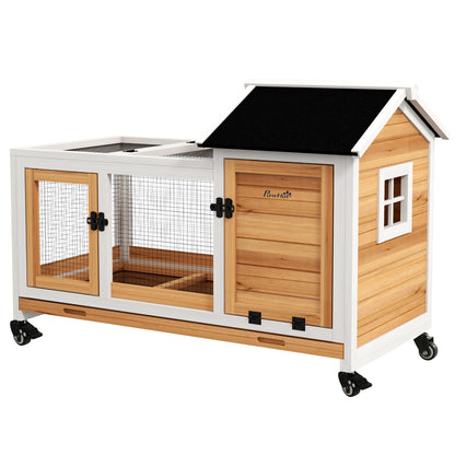 Wooden Rabbit Hutch with Wheels Rabbit Cage with Flip Top and Removable Tray Indoor and Outdoor Rabbit Hutch 108x58x73.5 cm Natural