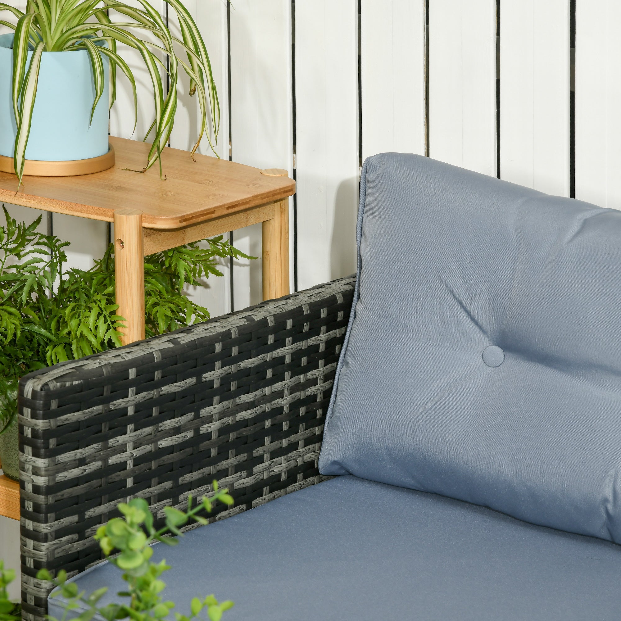 Garden Lounge Set with 2-Seater Sofa, Chaise Longue, and Coffee Table, PE Rattan and Glass Garden Set with Cushions, Gray
