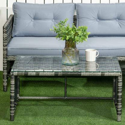 Garden Lounge Set with 2-Seater Sofa, Chaise Longue, and Coffee Table, PE Rattan and Glass Garden Set with Cushions, Gray