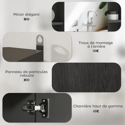 Wall Mounted Cabinet, Bathroom Storage Cabinet with Mirror, Bathroom Mirror with Storage, Door Cabinet and 6 Open Compartments, 60 x 14.5 x 49.4 cm, black