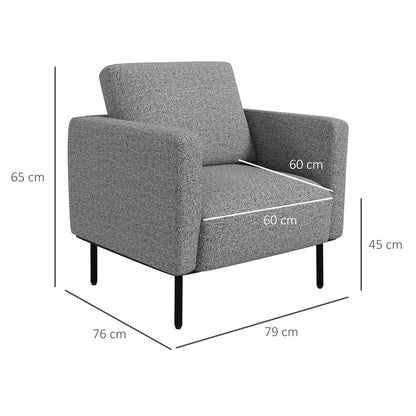 Fabric Lounge Chair 1-Seater Fabric Upholstered Armchair with Steel Legs Comfortable Chair for Living Room Bedroom Living Room Office Interior 79 x 76 x 65 cm Gray Black