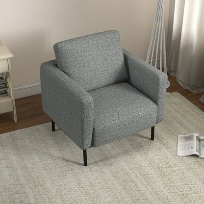 Fabric Lounge Chair 1-Seater Fabric Upholstered Armchair with Steel Legs Comfortable Chair for Living Room Bedroom Living Room Office Interior 79 x 76 x 65 cm Gray Black