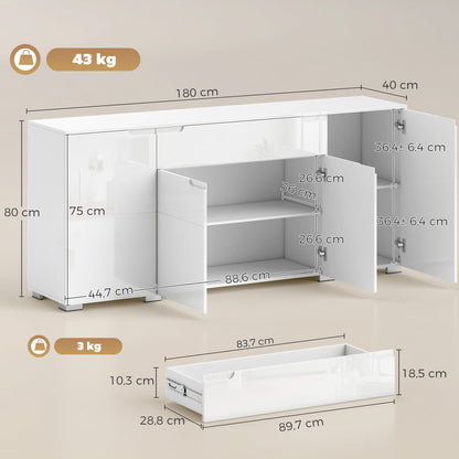 High-Gloss Sideboard — Modern 4-Door Buffet Cabinet with Adjustable Shelves & Soft-Close Doors, White