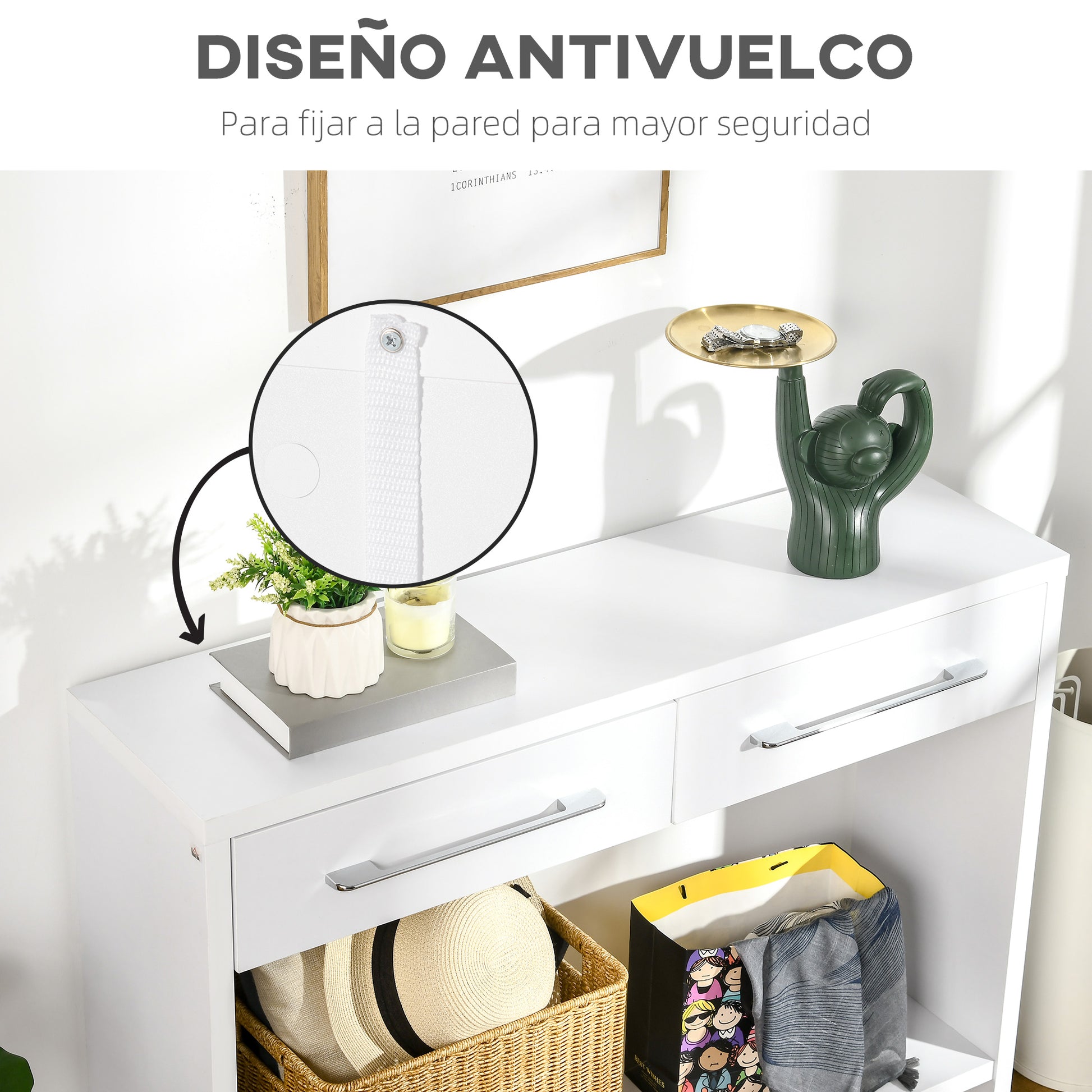 Console Table Entry Table with 2 Drawers and Storage Shelf Hallway Console Table for Living Room Modern Style Anti-Tip 50 kg Capacity 101.6x28x76.2 cm White