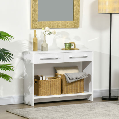 Console Table Entry Table with 2 Drawers and Storage Shelf Hallway Console Table for Living Room Modern Style Anti-Tip 50 kg Capacity 101.6x28x76.2 cm White