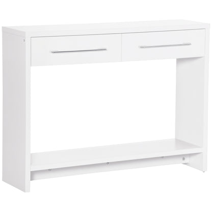 Console Table Entry Table with 2 Drawers and Storage Shelf Hallway Console Table for Living Room Modern Style Anti-Tip 50 kg Capacity 101.6x28x76.2 cm White