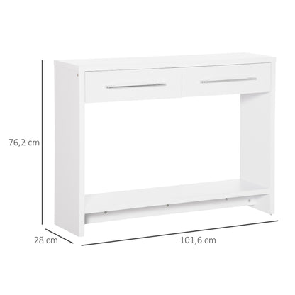 Console Table Entry Table with 2 Drawers and Storage Shelf Hallway Console Table for Living Room Modern Style Anti-Tip 50 kg Capacity 101.6x28x76.2 cm White