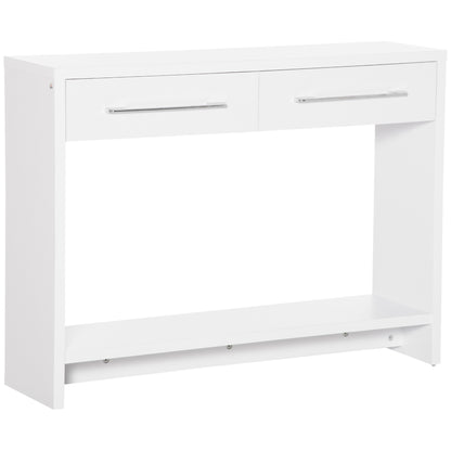 Console Table Entry Table with 2 Drawers and Storage Shelf Hallway Console Table for Living Room Modern Style Anti-Tip 50 kg Capacity 101.6x28x76.2 cm White