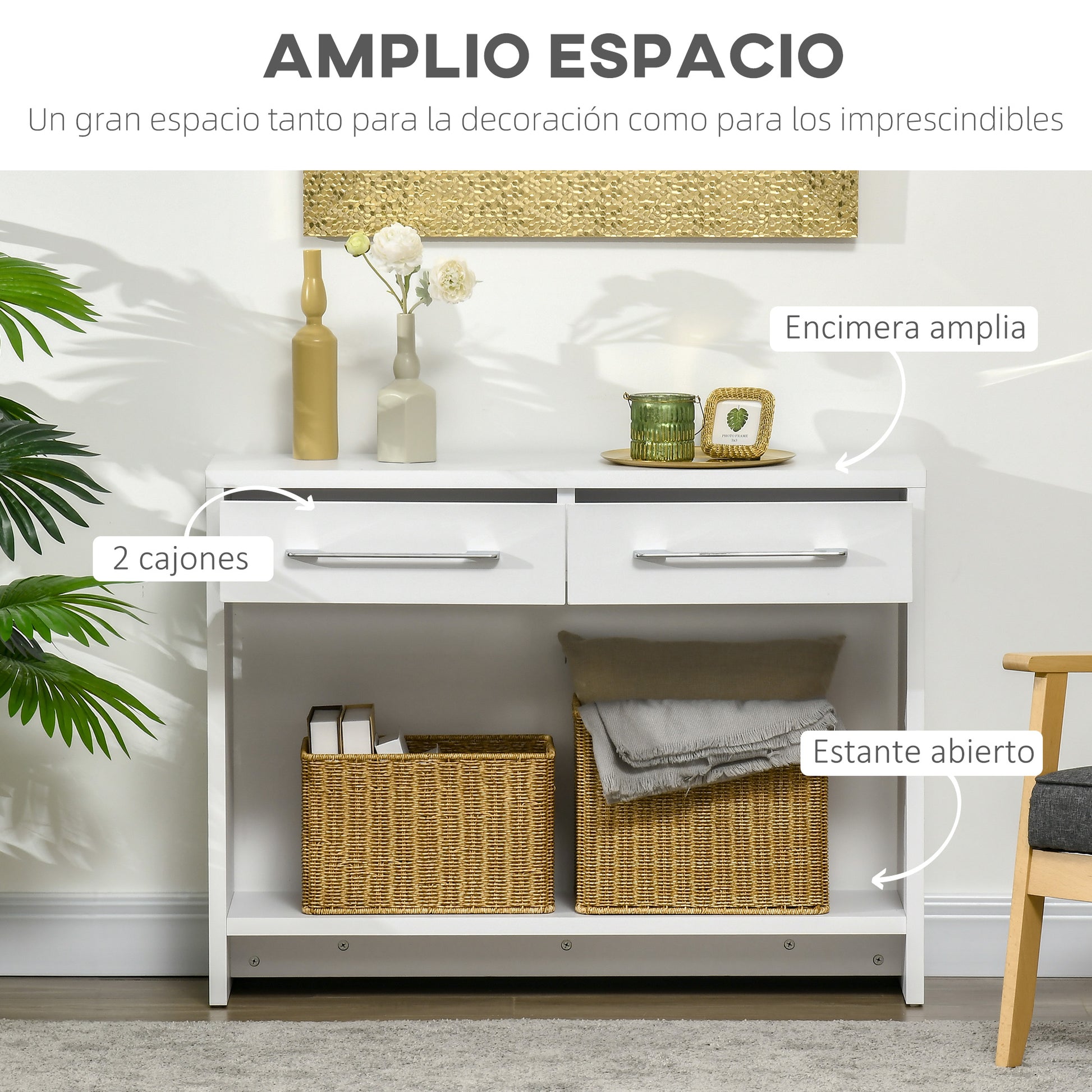 Console Table Entry Table with 2 Drawers and Storage Shelf Hallway Console Table for Living Room Modern Style Anti-Tip 50 kg Capacity 101.6x28x76.2 cm White