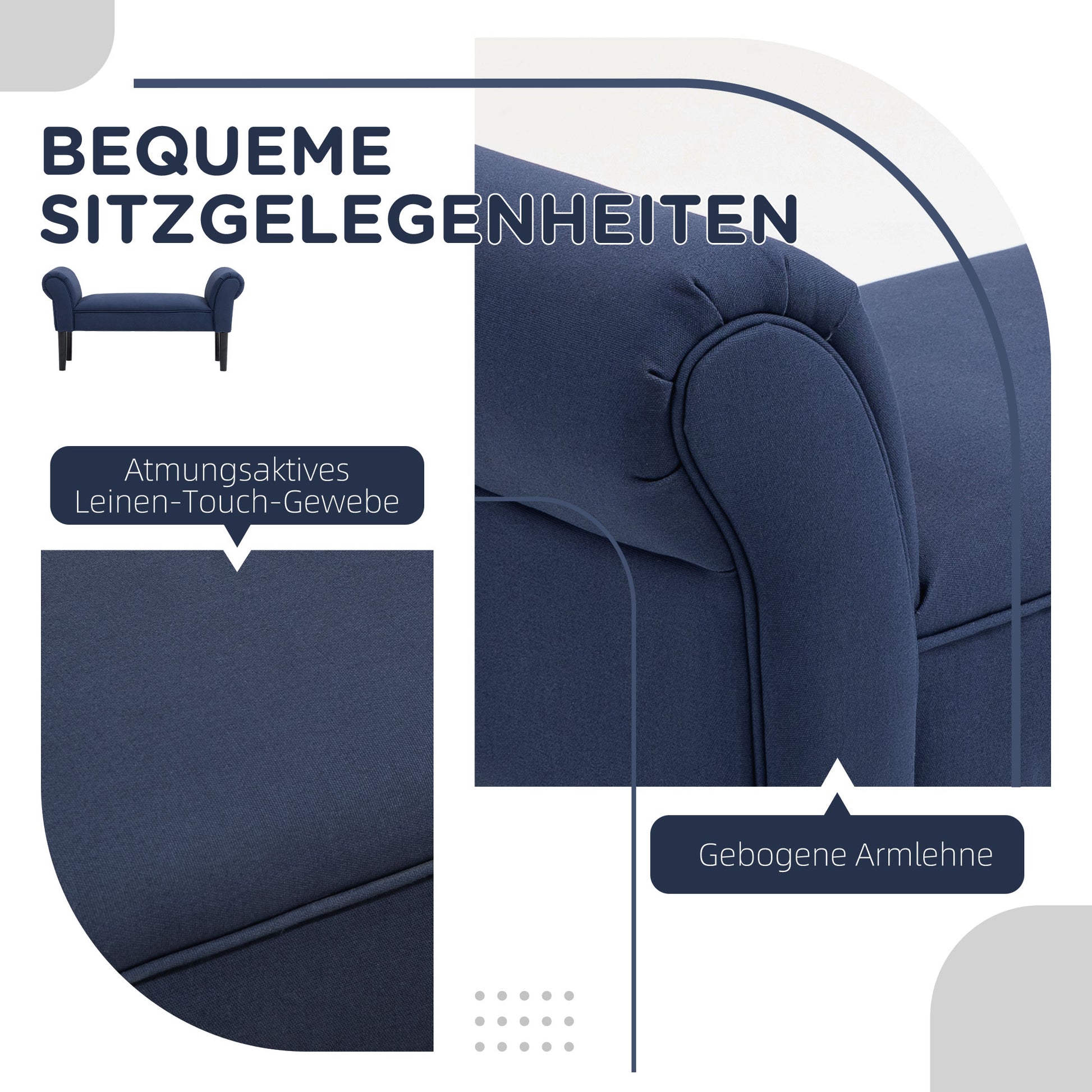 Bed Bench, Upholstered Bench, Storage Ottoman, Entryway Bench for Bedroom, Up to 130 kg Capacity, Canvas Fabric, Blue, 102 x 36 x 51 cm