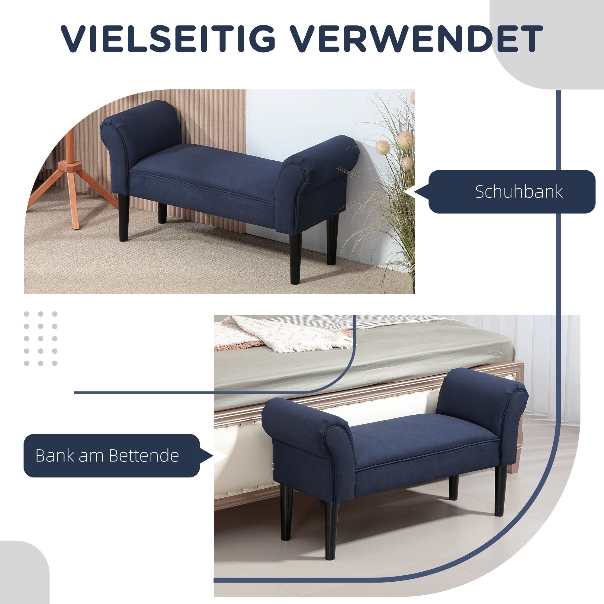 Bed Bench, Upholstered Bench, Storage Ottoman, Entryway Bench for Bedroom, Up to 130 kg Capacity, Canvas Fabric, Blue, 102 x 36 x 51 cm