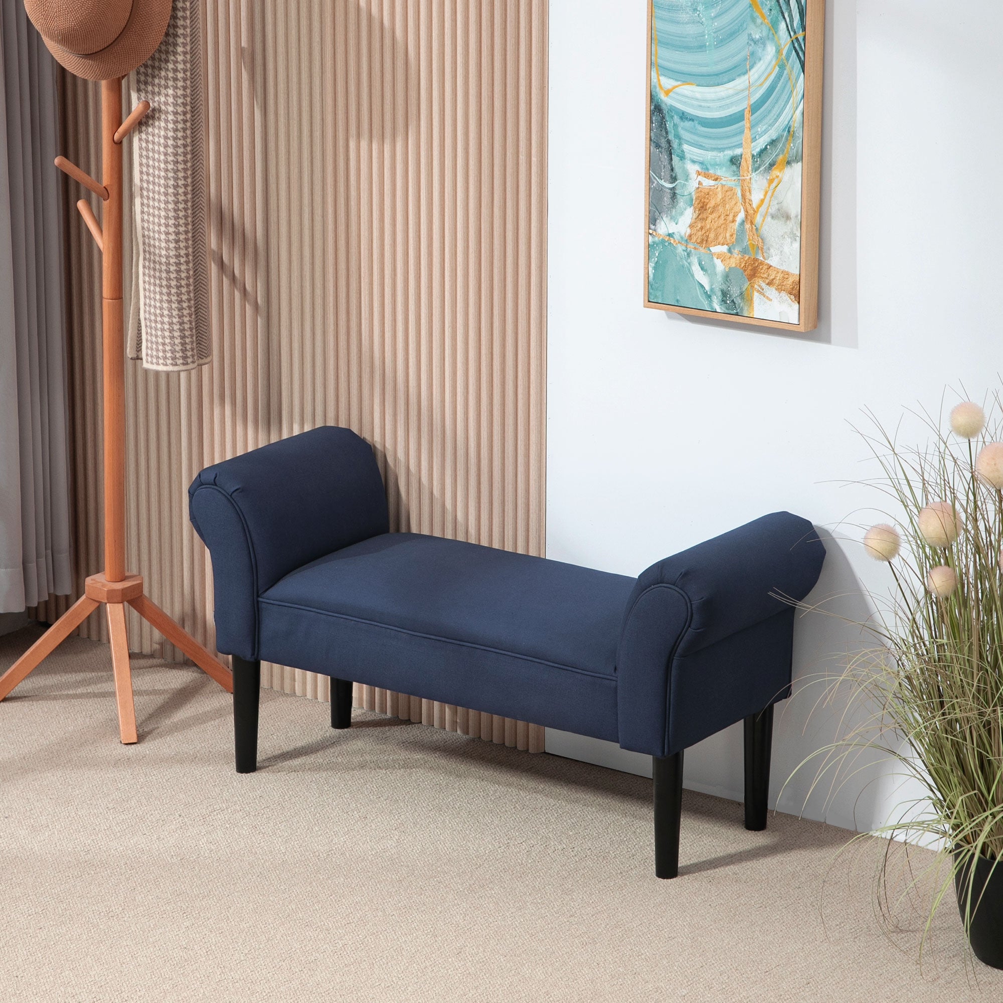 Bed Bench, Upholstered Bench, Storage Ottoman, Entryway Bench for Bedroom, Up to 130 kg Capacity, Canvas Fabric, Blue, 102 x 36 x 51 cm