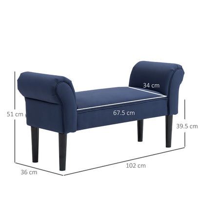 Bed Bench, Upholstered Bench, Storage Ottoman, Entryway Bench for Bedroom, Up to 130 kg Capacity, Canvas Fabric, Blue, 102 x 36 x 51 cm