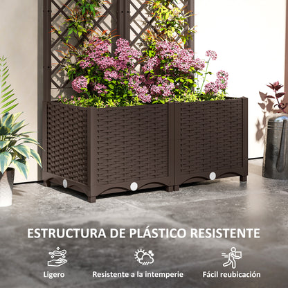 PP Trellis Planter Large Outdoor Planter with Drainage Holes and Water Reservoirs for Climbing Plants Planter with Stand for Garden Patio Terrace 80x40x135 cm Brown