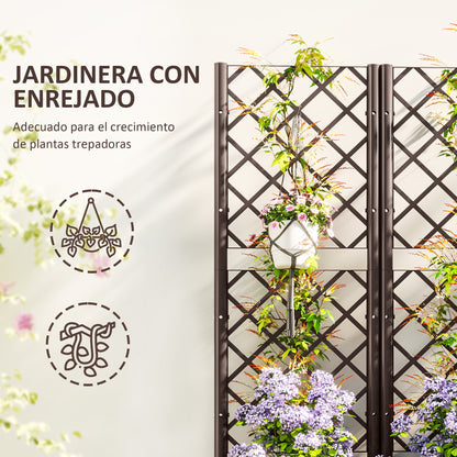 PP Trellis Planter Large Outdoor Planter with Drainage Holes and Water Reservoirs for Climbing Plants Planter with Stand for Garden Patio Terrace 80x40x135 cm Brown