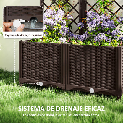 PP Trellis Planter Large Outdoor Planter with Drainage Holes and Water Reservoirs for Climbing Plants Planter with Stand for Garden Patio Terrace 80x40x135 cm Brown