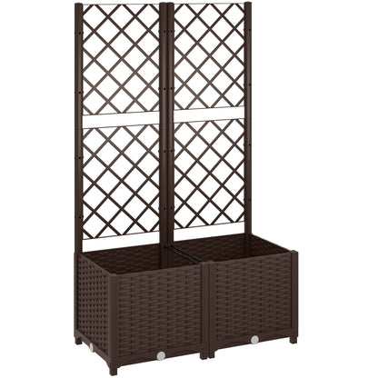 PP Trellis Planter Large Outdoor Planter with Drainage Holes and Water Reservoirs for Climbing Plants Planter with Stand for Garden Patio Terrace 80x40x135 cm Brown