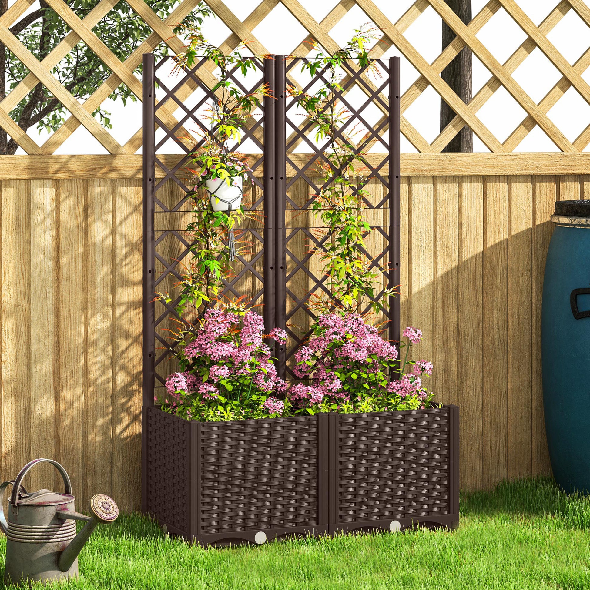 PP Trellis Planter Large Outdoor Planter with Drainage Holes and Water Reservoirs for Climbing Plants Planter with Stand for Garden Patio Terrace 80x40x135 cm Brown