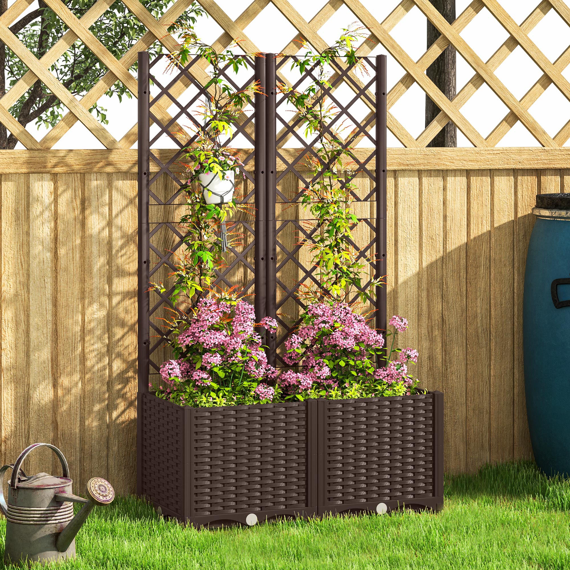 PP Trellis Planter Large Outdoor Planter with Drainage Holes and Water Reservoirs for Climbing Plants Planter with Stand for Garden Patio Terrace 80x40x135 cm Brown