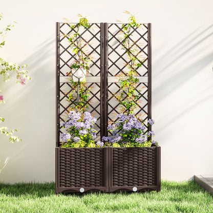 PP Trellis Planter Large Outdoor Planter with Drainage Holes and Water Reservoirs for Climbing Plants Planter with Stand for Garden Patio Terrace 80x40x135 cm Brown
