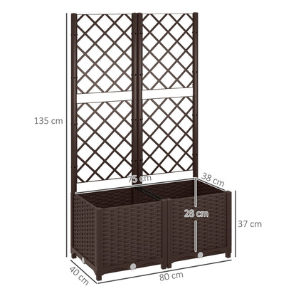 PP Trellis Planter Large Outdoor Planter with Drainage Holes and Water Reservoirs for Climbing Plants Planter with Stand for Garden Patio Terrace 80x40x135 cm Brown