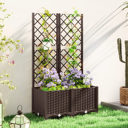 PP Trellis Planter Large Outdoor Planter with Drainage Holes and Water Reservoirs for Climbing Plants Planter with Stand for Garden Patio Terrace 80x40x135 cm Brown