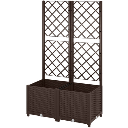 PP Trellis Planter Large Outdoor Planter with Drainage Holes and Water Reservoirs for Climbing Plants Planter with Stand for Garden Patio Terrace 80x40x135 cm Brown