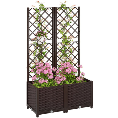 PP Trellis Planter Large Outdoor Planter with Drainage Holes and Water Reservoirs for Climbing Plants Planter with Stand for Garden Patio Terrace 80x40x135 cm Brown