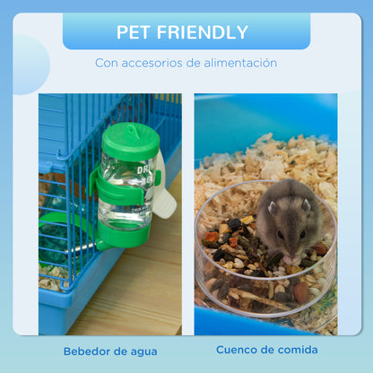 Hamster Cage Habitat for Small Animals with Multiple Levels, 4 Platforms, Food Bowl, Water Bottle, Exercise Wheel, Stairs, Tubes System 47x30x59 cm Blue