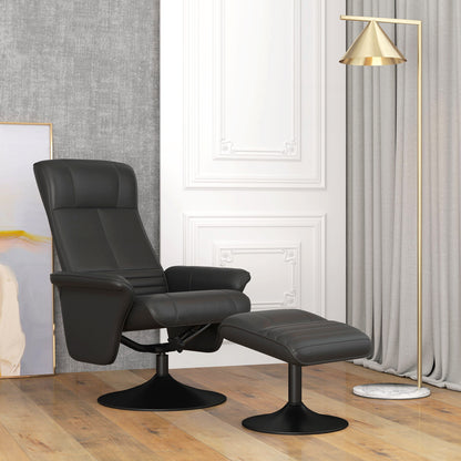 Recliner Chair with Footrest, 360° Swivel TV Reclining Chair with Upholstered Microfiber Look for Living Room, Black