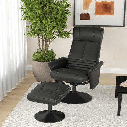 Recliner Chair with Footrest, 360° Swivel TV Reclining Chair with Upholstered Microfiber Look for Living Room, Black