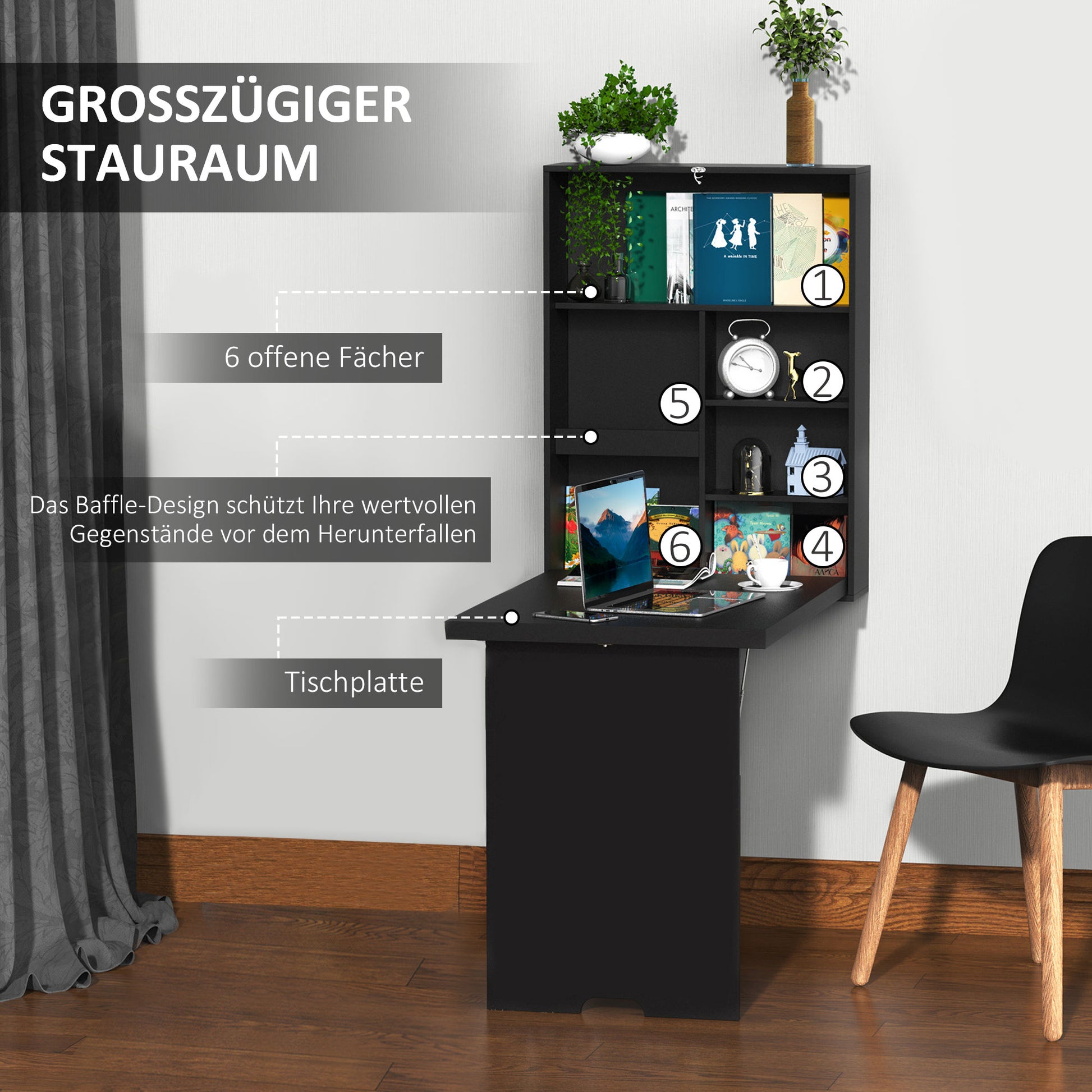 Wall Table Wall Folding Table Foldable Desk with Chalkboard Folding Computer Desk for Office Black 60 x 94.5 x 147 cm