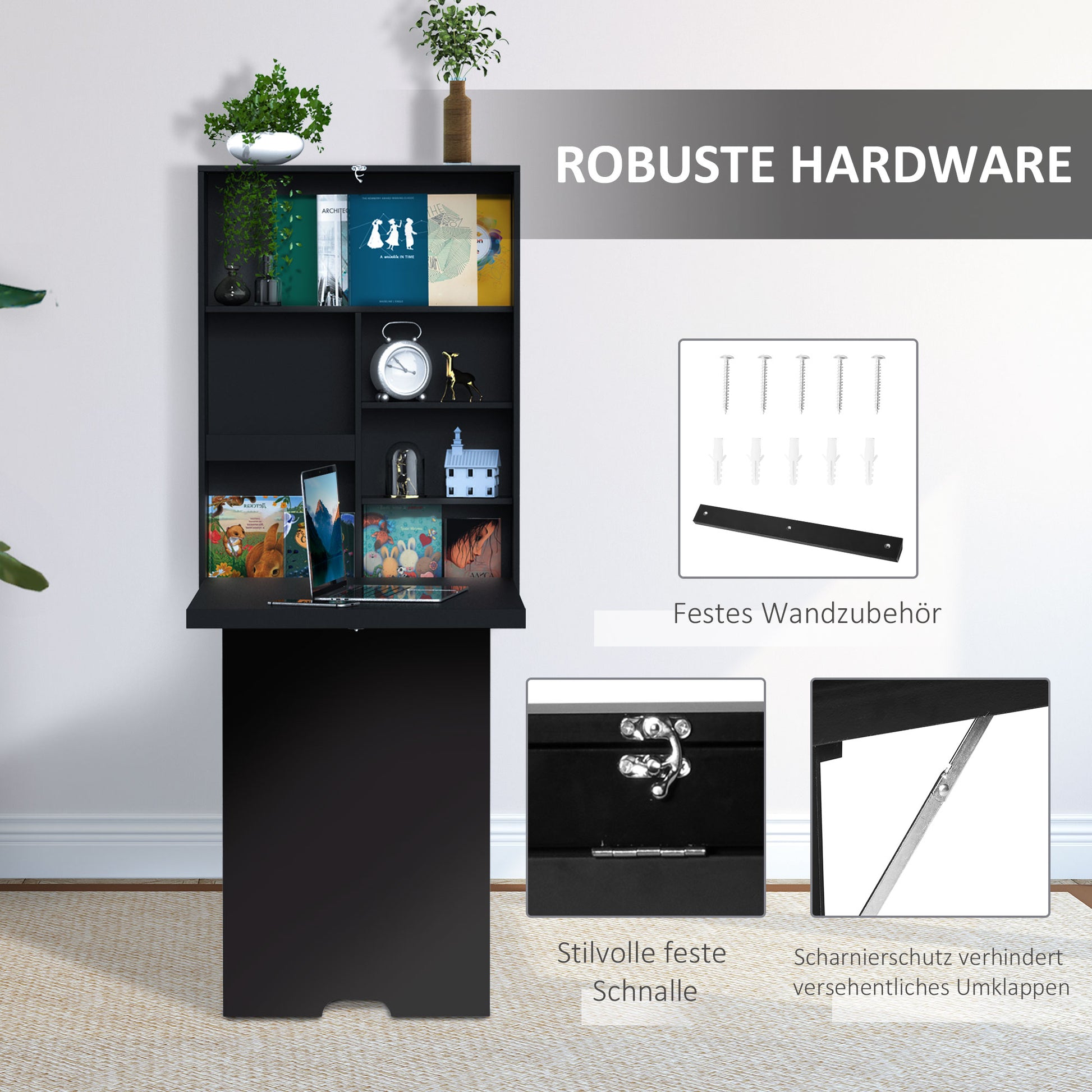 Wall Table Wall Folding Table Foldable Desk with Chalkboard Folding Computer Desk for Office Black 60 x 94.5 x 147 cm