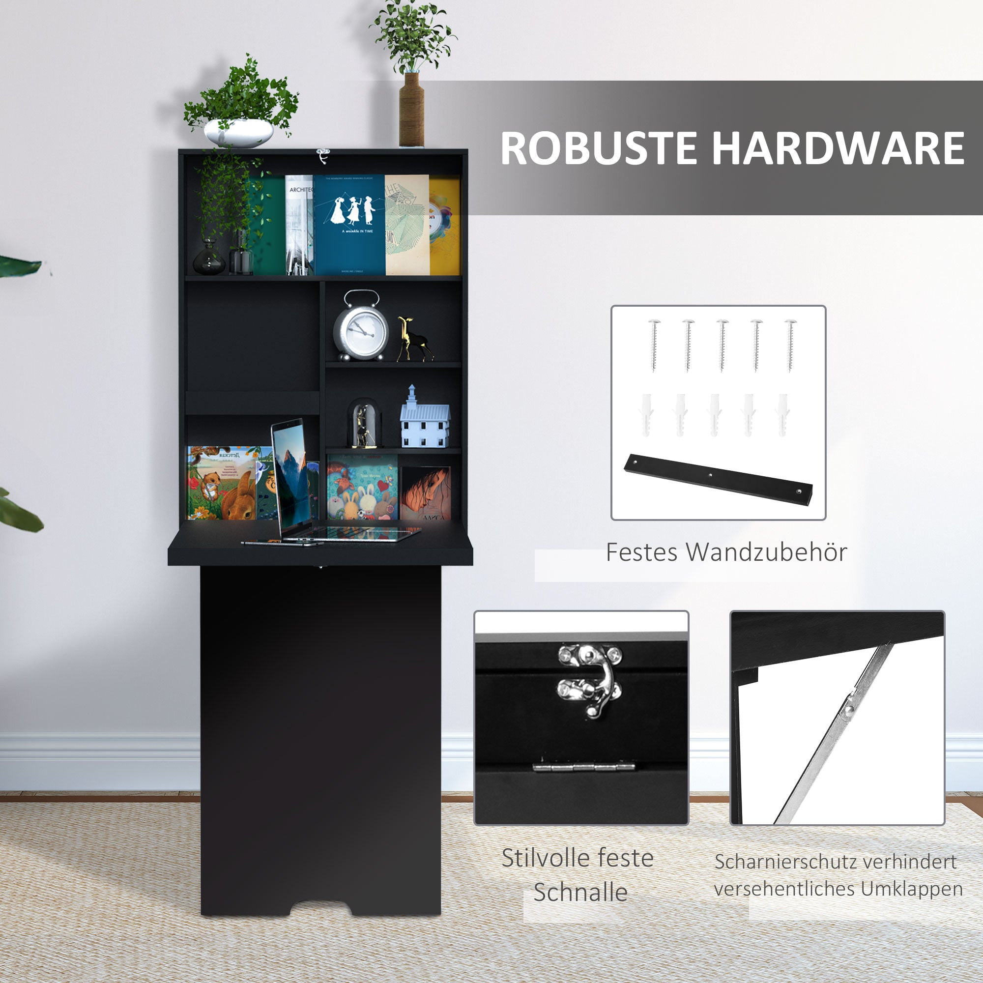 Wall Table Wall Folding Table Foldable Desk with Chalkboard Folding Computer Desk for Office Black 60 x 94.5 x 147 cm