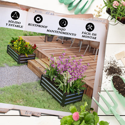 Set of 2 Rectangular Steel Outdoor Planters Urban Garden for Crops Plants Flowers for Patio Garden 100x60x30 cm Dark Grey